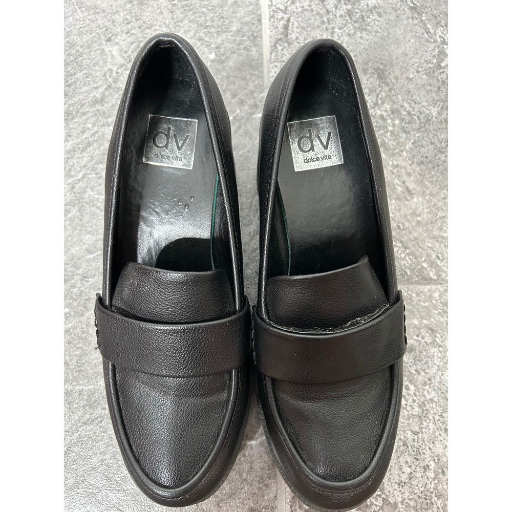 DV Dolce Vita Neeka Lug Sole Platform Loafer Size 7.5 Black Faux Leather Fall - Picture 5 of 12